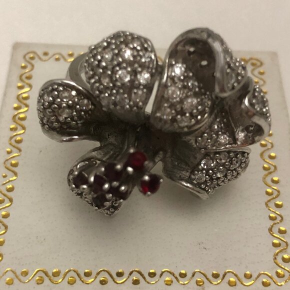 OVERSIZED TIGER LILY FLOWER RHODIUM PLATED RING - Picture 15 of 16